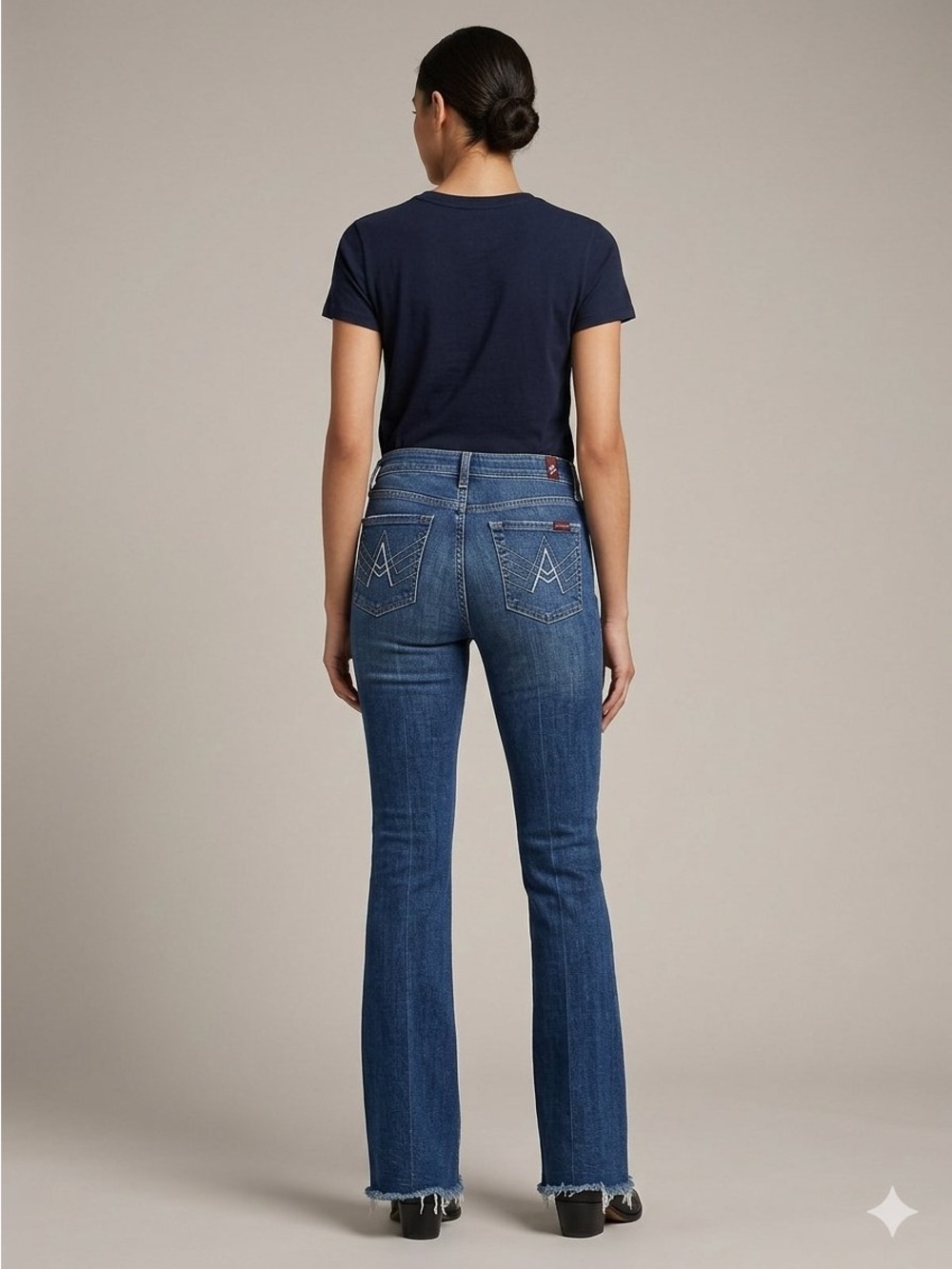 7 For All Mankind A-pocket Dark Blue Bootcut Flare Jeans with Frayed Hem (25)